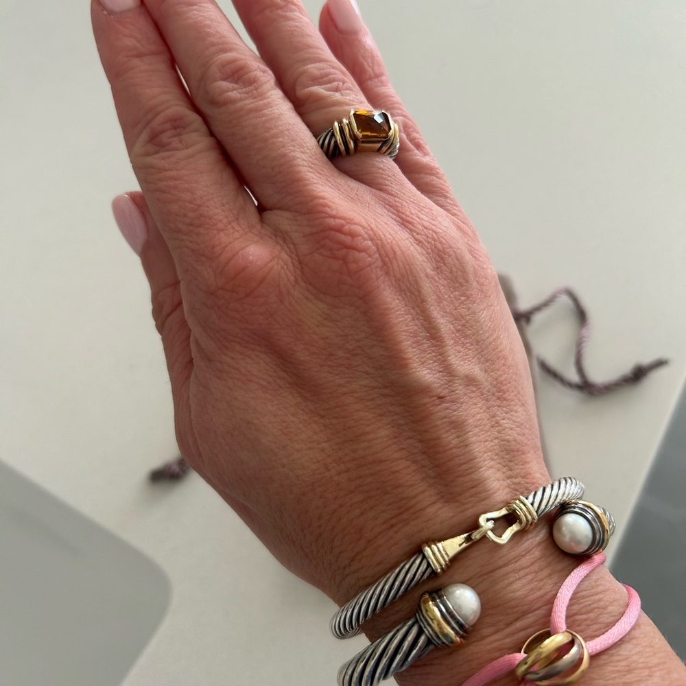 David Yurman Gold and Sterling Silver Ring with citrine stone